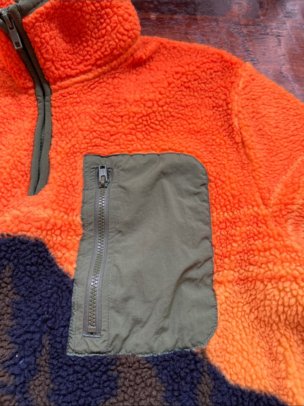 SUN + STONE Men's Terrain Sherpa Fleece Quarter Zip Sweatshirt Green/Orange S - Picture 7 of 13